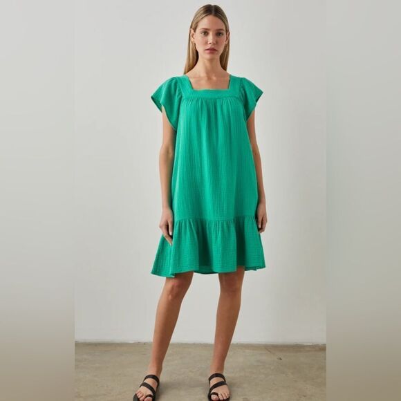 RAILS Everdeen Dress Organic Cotton Green Ruffled Sleeves Sz Medium - Picture 1 of 10